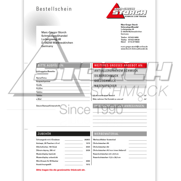 Bestellschein Standard System